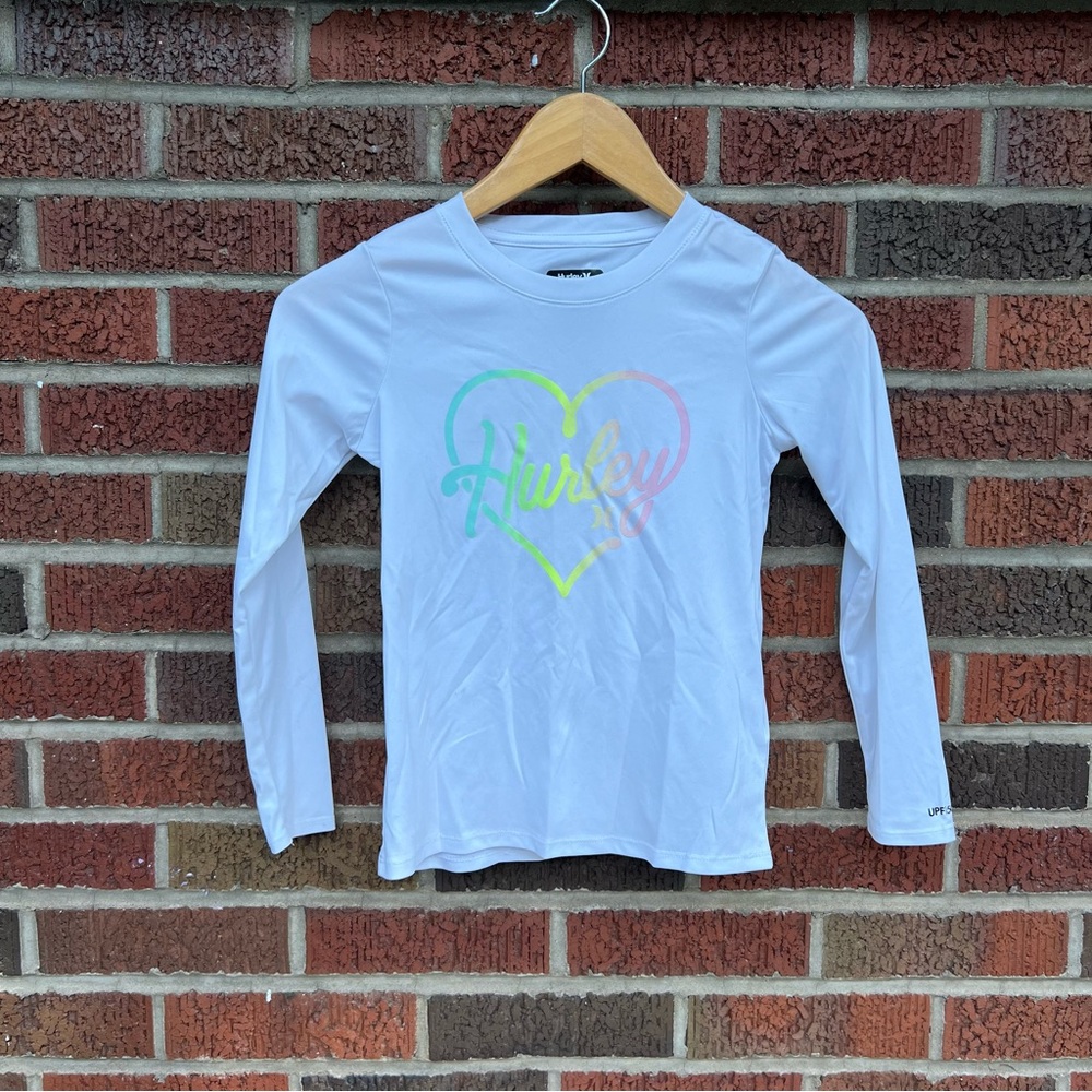 Hurley White and Multicolored Long Sleeve SPF Rash Shirt